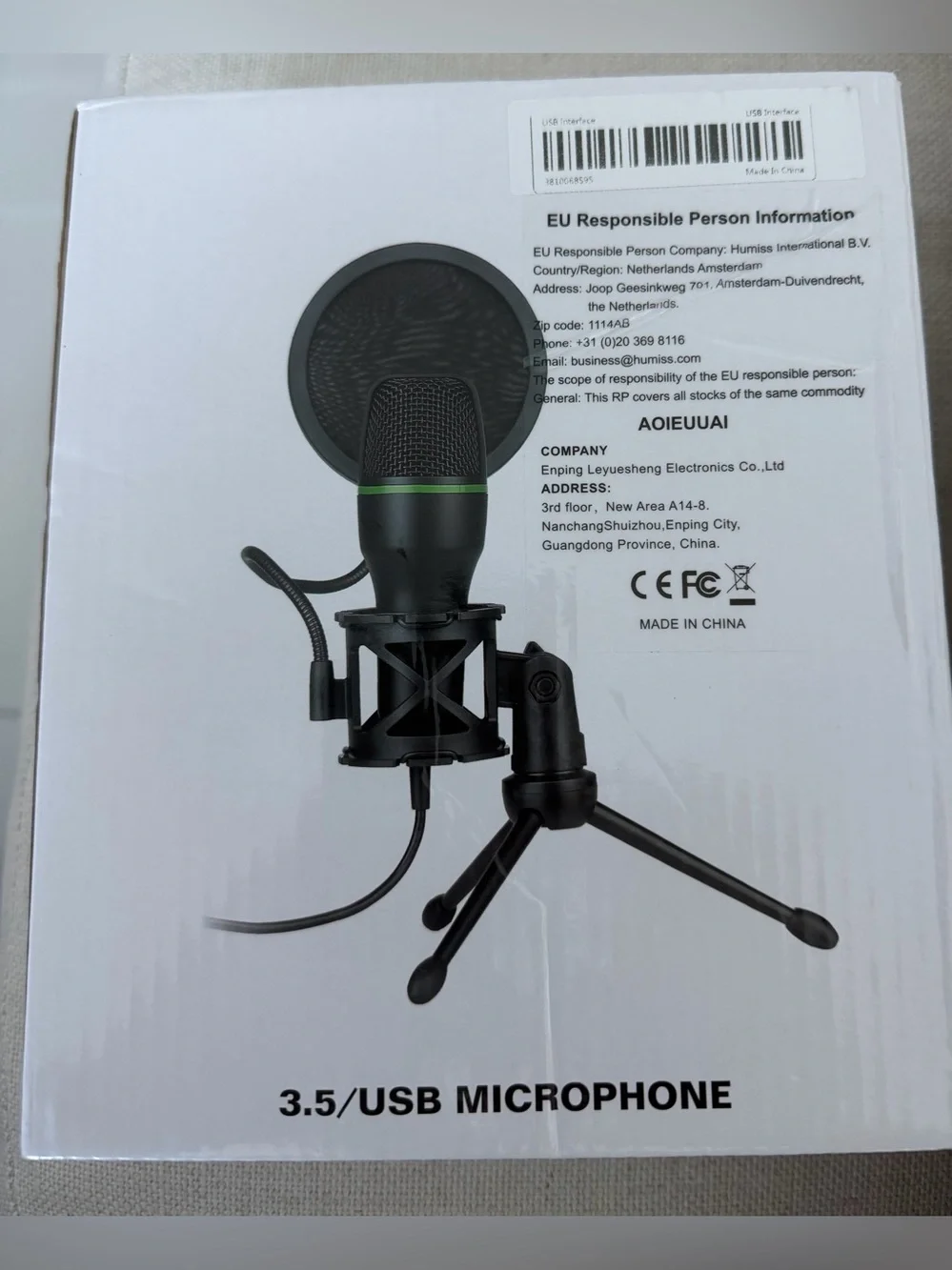 Black 3.5mm/USB Condenser Microphone with Tripod and Pop Filter